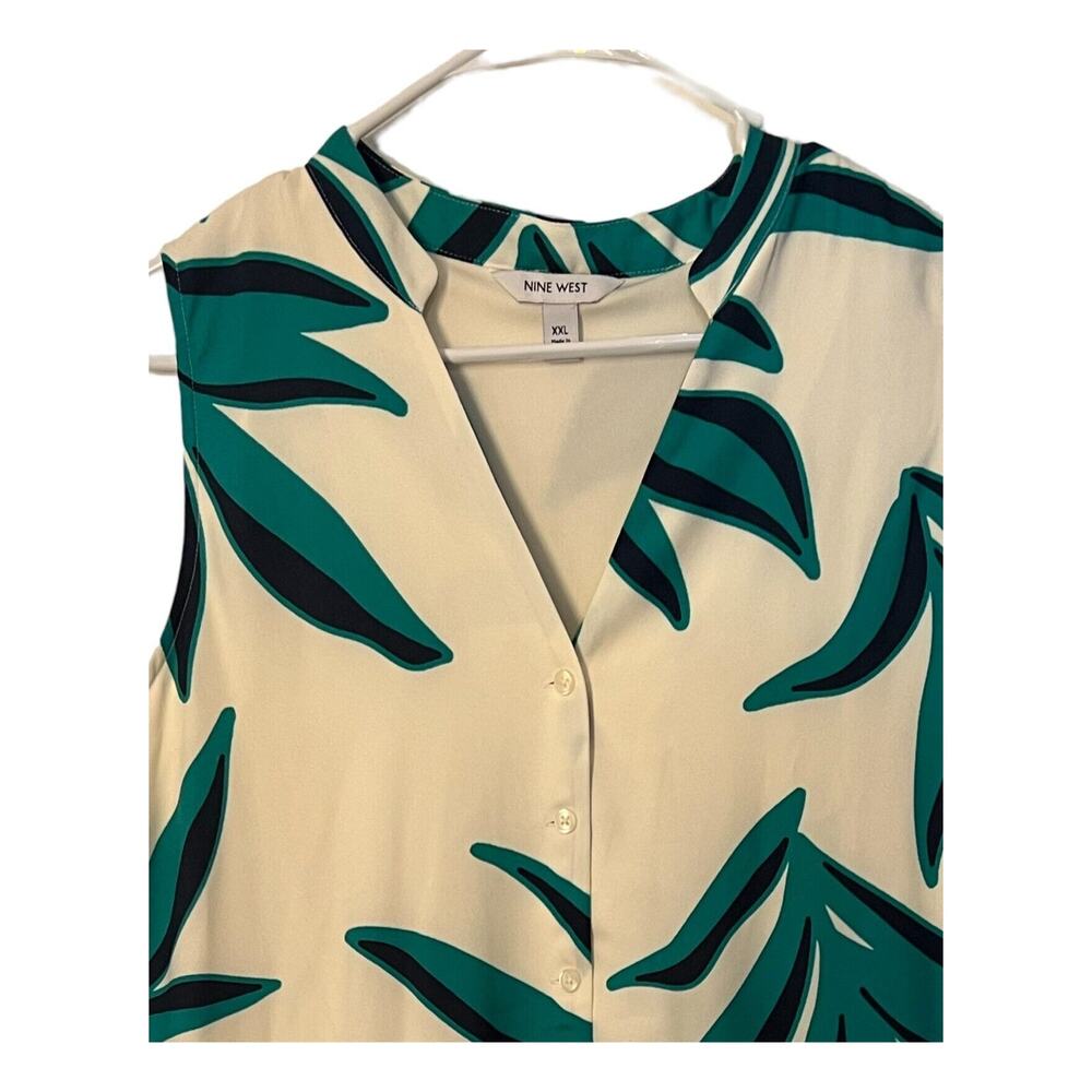 Nine West Dress Size XXL Sleeveless White Green Floral Trapeze Knee Length NWT - Picture 5 of 11
